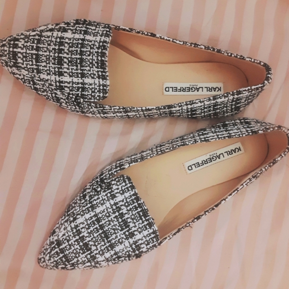 Karl Lagerfeld pointed toe tweed flats size 7.5